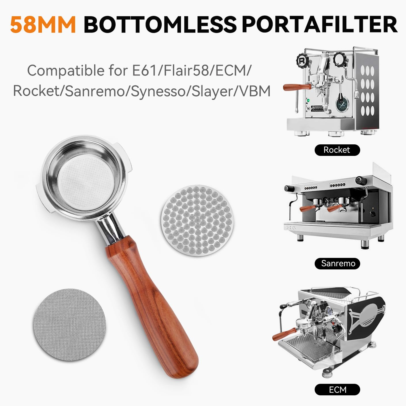 ROCKE ポルタフィルター 58mm set Amazon.co.jp: 58mmの底なしポルタフィルター。E61/Flair58/ECM