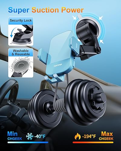 Miniatura 5 de CHGeek 15W Carga rápida Auto Sujeción Cargador de coche Soporte de teléfono Teléfono (Cyan)