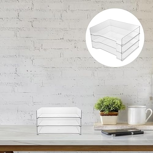 Miniatura 7 de Bandeja apilable de acrílico de 3 niveles, bandeja de acrílico transparente, caja de almacenamiento de documentos para oficina, espacio de trabajo,