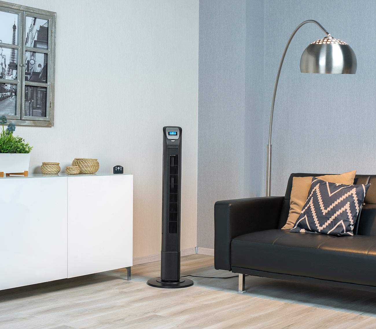 Sichler Haushaltsgeräte Turmventilator leise: 3-stufiger Design-Turmventilator mit Ionisator, 75°-Oszillation, 50 W (Standlüfter, Ventilator Ionisator, Ozon)