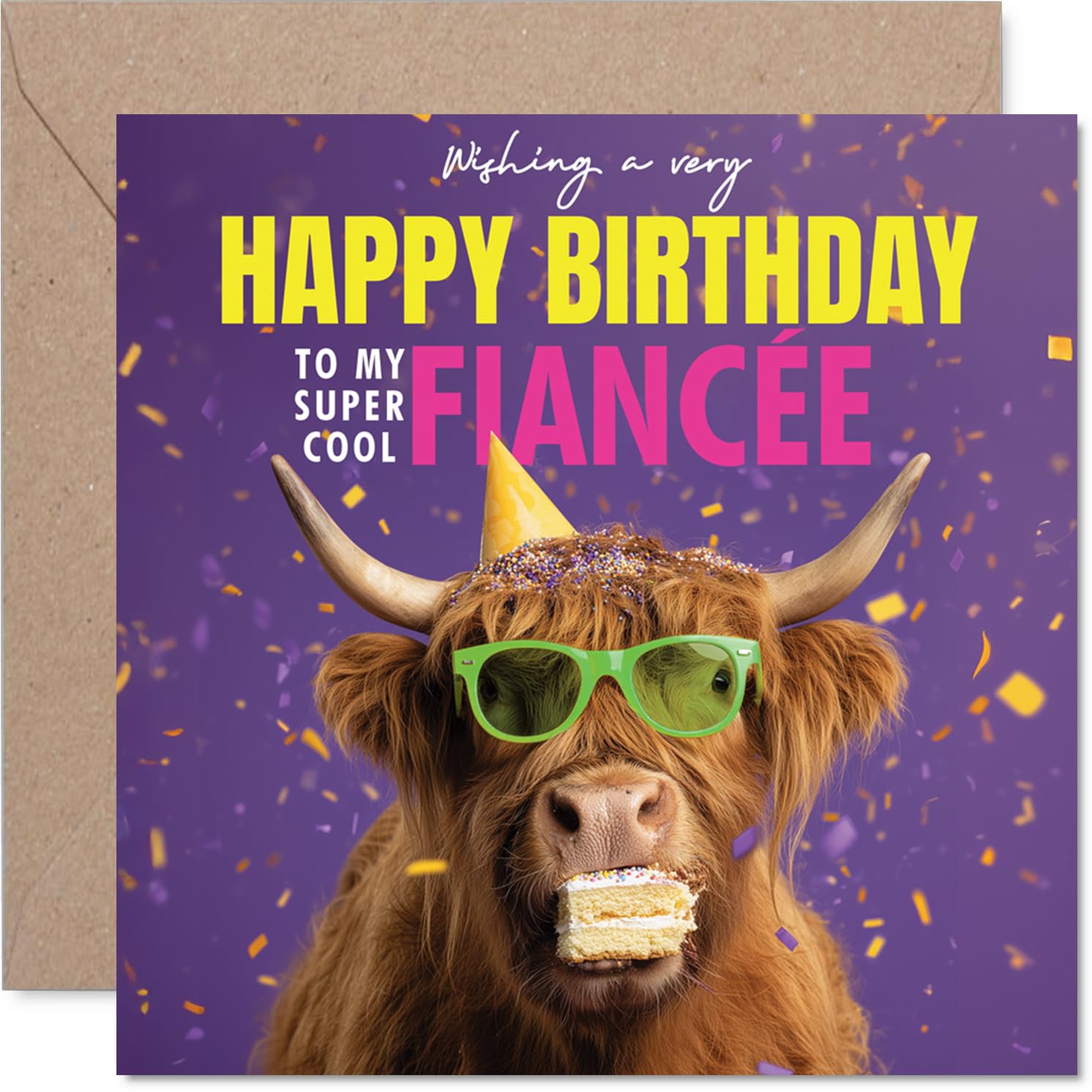 Fiancee Birthday Card - Hairy Day - Happy Birthday Card for Fiancee from Fiance Partner, 145mm funny highland cow Bday Greeting Cards