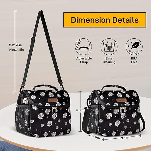 Miniatura 2 de Buringer HOMESPON - Lonchera aislada para mujer, reutilizable, bonita bolsa térmica con correa ajustable para el hombro, para el trabajo, picnic o