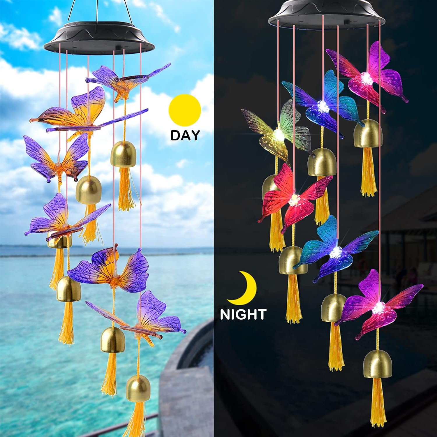 Newest Solar Wind Chimes Changing Colors - Waterproof Solar Powered Butterfly Wind Chimes for Outside with 6 Bells, LED Solar Butterfly Lights, Housewarming Gift for Garden, Patio, Yard, Home Decor…
