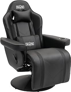 S*MAX Gaming Stuhl mit Fußstütze Gaming Sessel hoher Rückenlehne mit Verstellbarer Rückenlehne Becherhalter Seitentasche Gaming Stühle für Erwachsene Schwarz Weiß