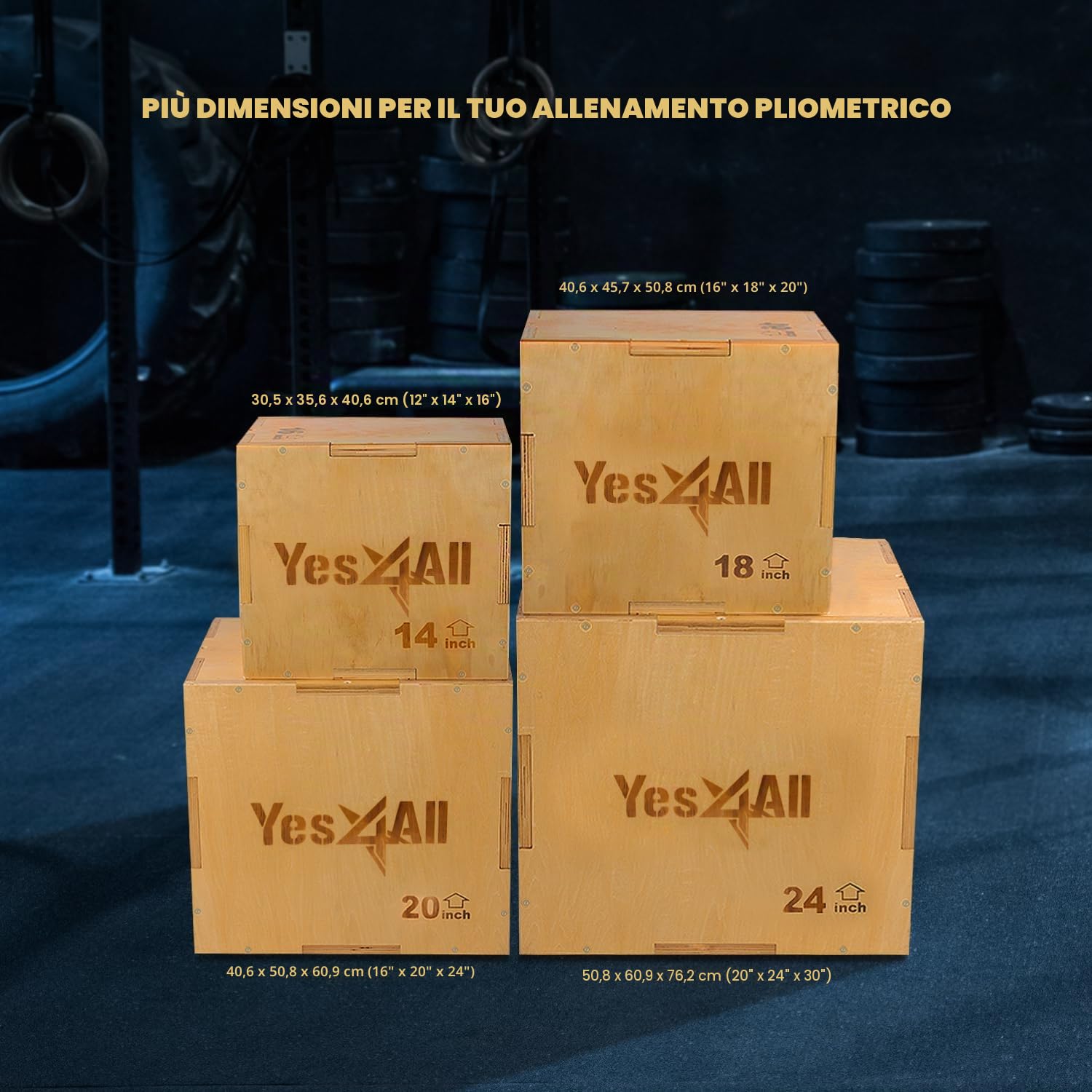 Yes4All Scatola Plyo 3 in 1 in legno antiscivolo, scatola pliometrica 40,6 x 35,6 x 30,5 cm, Wood Basic