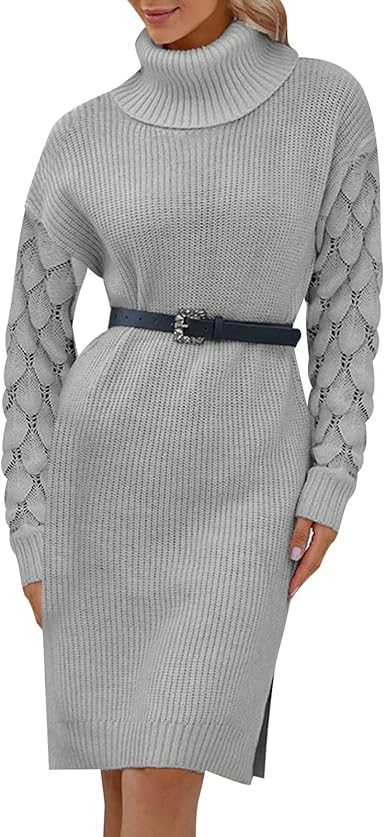 Cute Sweater Dresses for Women Women's Long Sleeve Fashionable Solid Button Knitted Dress Medium Length Wool Dress