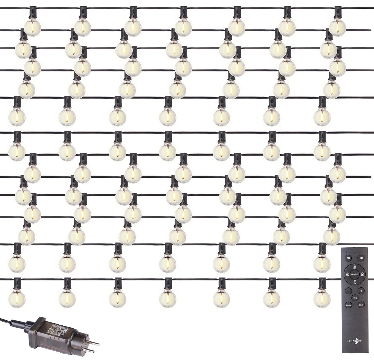 Lunartec Lichterkette außen Strom: 2er-Set Lichterkette mit G40-Glühbirnen, 43 LEDs, 2 Ersatzlampen, 30 m (G40-Lampen, Balkon)