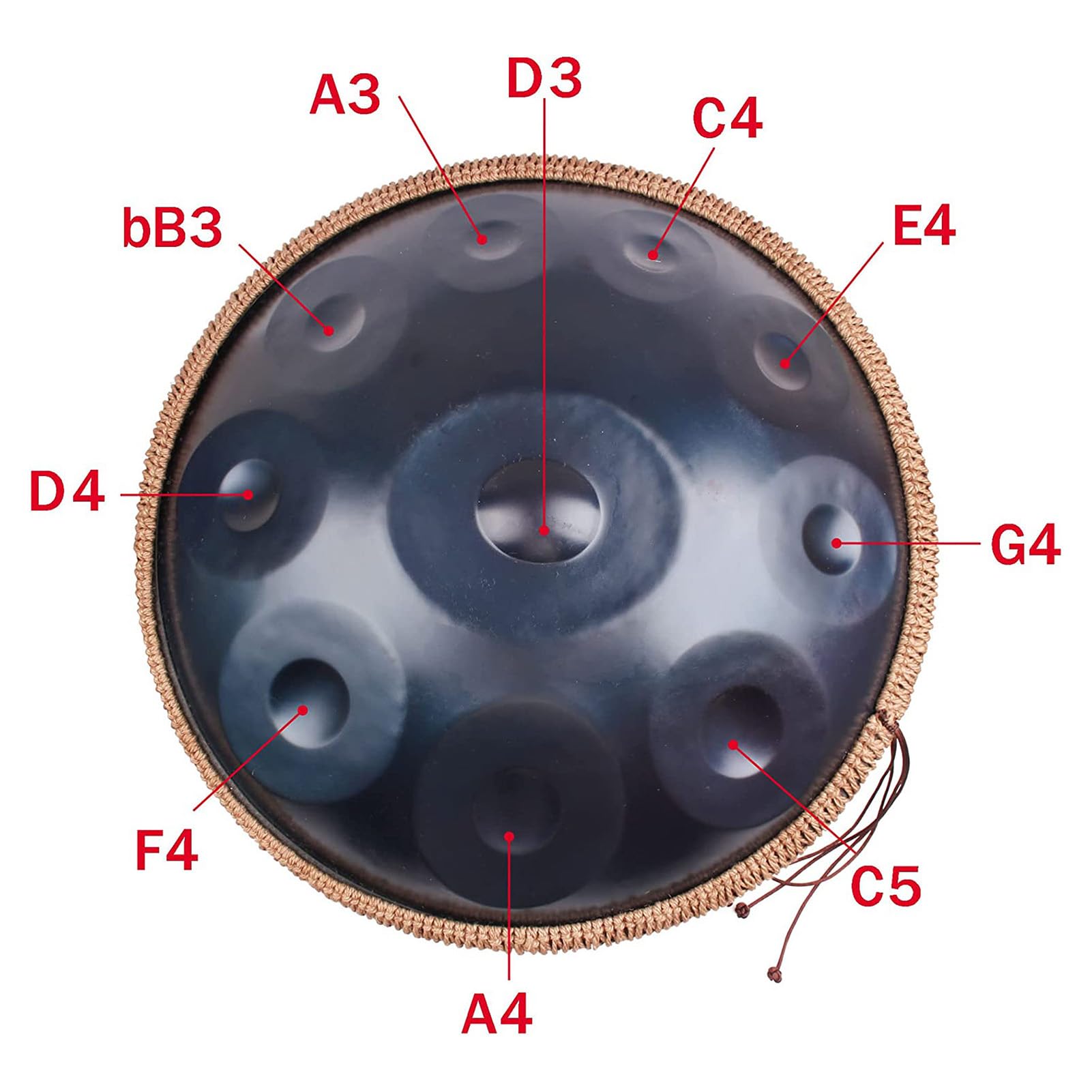 Tambour à Main en Acier 10 Notes, Handpan De 22 Pouces en Ré Mineur, Tambour à Main 432hz, pour La Guérison Sonore, La Méditation Personnelle, Le Yoga