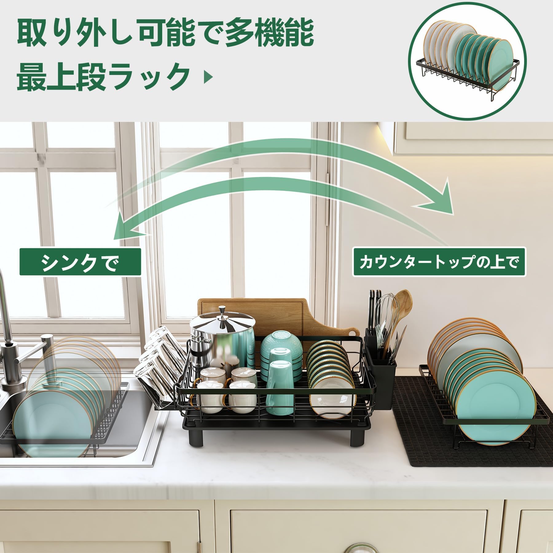 MAJALiS Dish Drainer Rack Over Sink Dish Drainer Rack Kitchen Knife Stand Chopsticks Stand Automatic Drain Air Dry Easy Assembly, 2 Tiers Black (L x W x H): 16.9 x 12.8 x 13.0 inches (42.9 x 32.5 x 33 - Image 6 thumbnail