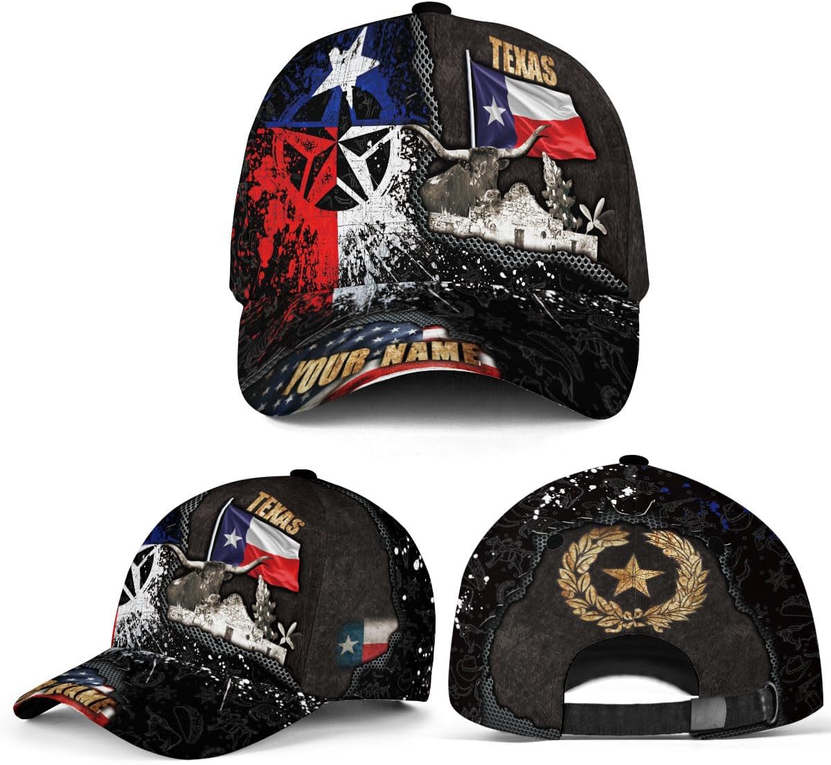 Personalized Texans Caps for Men, Custom Name Texas Baseball Cap, Customized Texans Hats, Mens American Flag Hat