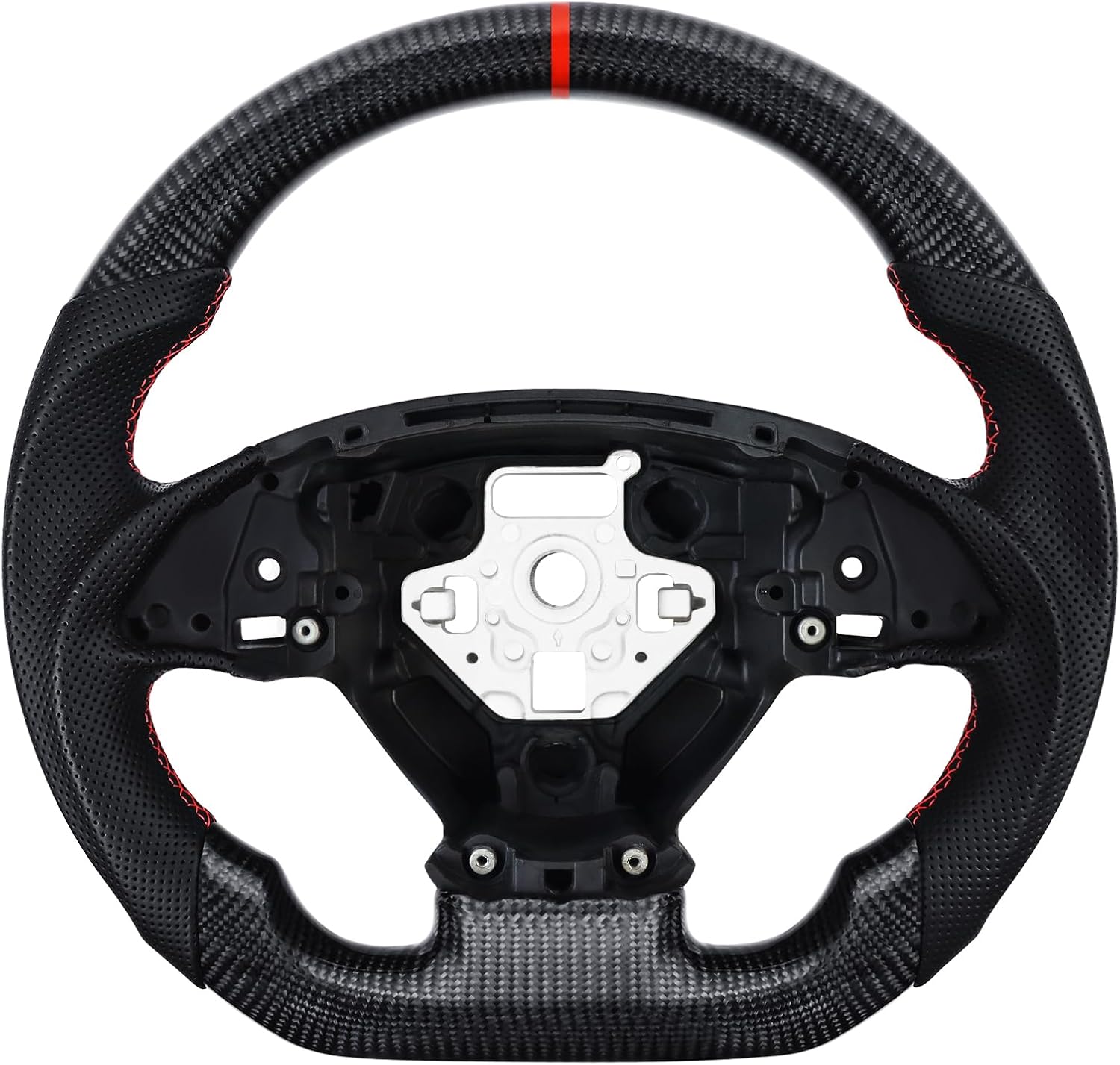 LOSCHEN Full Leather Steering Wheel for Chevrolet Corvette C7 2014-2019 Full Nappa Perforated Leather, D-shaped Flat-bottom Steering Wheel