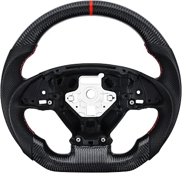 LOSCHEN Carbon Fiber Steering Wheel for Chevrolet Corvette C7 2014-2019, Nappa Perforated Leather, D-shaped Flat-bottom Steering Wheel, Real Carbon Fiber