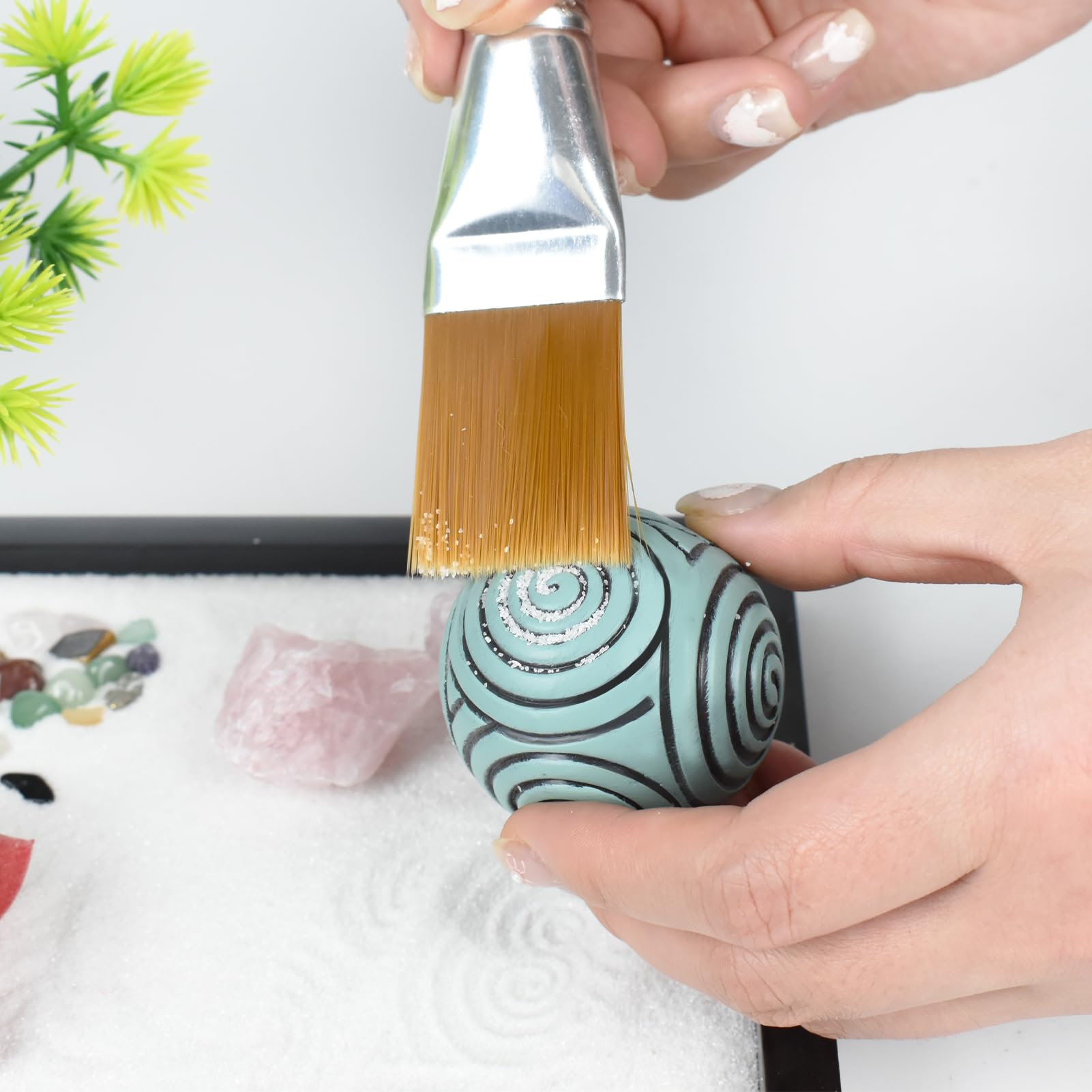 Artcome Jardín de Arena Zen japonés para Escritorio, Accesorios de Oficina, Bandeja Rectangular de Terapia de meditación Hecha a Mano, Herramienta de relajación Consciente