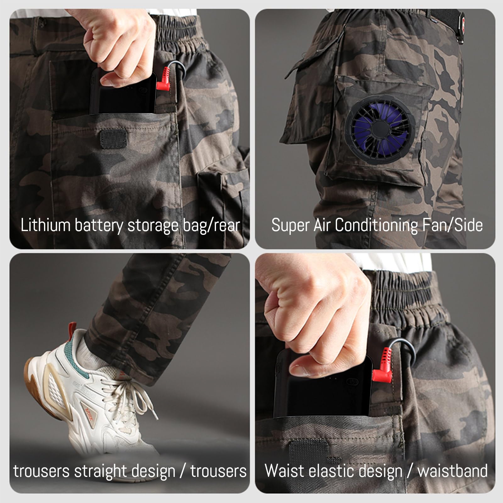 Pantaloni con ventola di raffreddamento, pantaloni climatizzati per uomini e adolescenti, abbigliamento da lavoro per ciclismo, giardinaggio, viaggi, protezione solare, abbigliamento con ventaglio