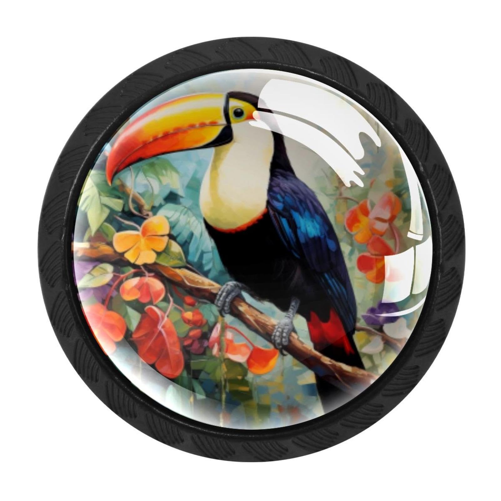 CHENZZZZ Toucan Drawer Knobs 4 Pack Crystal Dresser Knobs 35mm Glass Cabinet Knobs for Home Office Bathroom