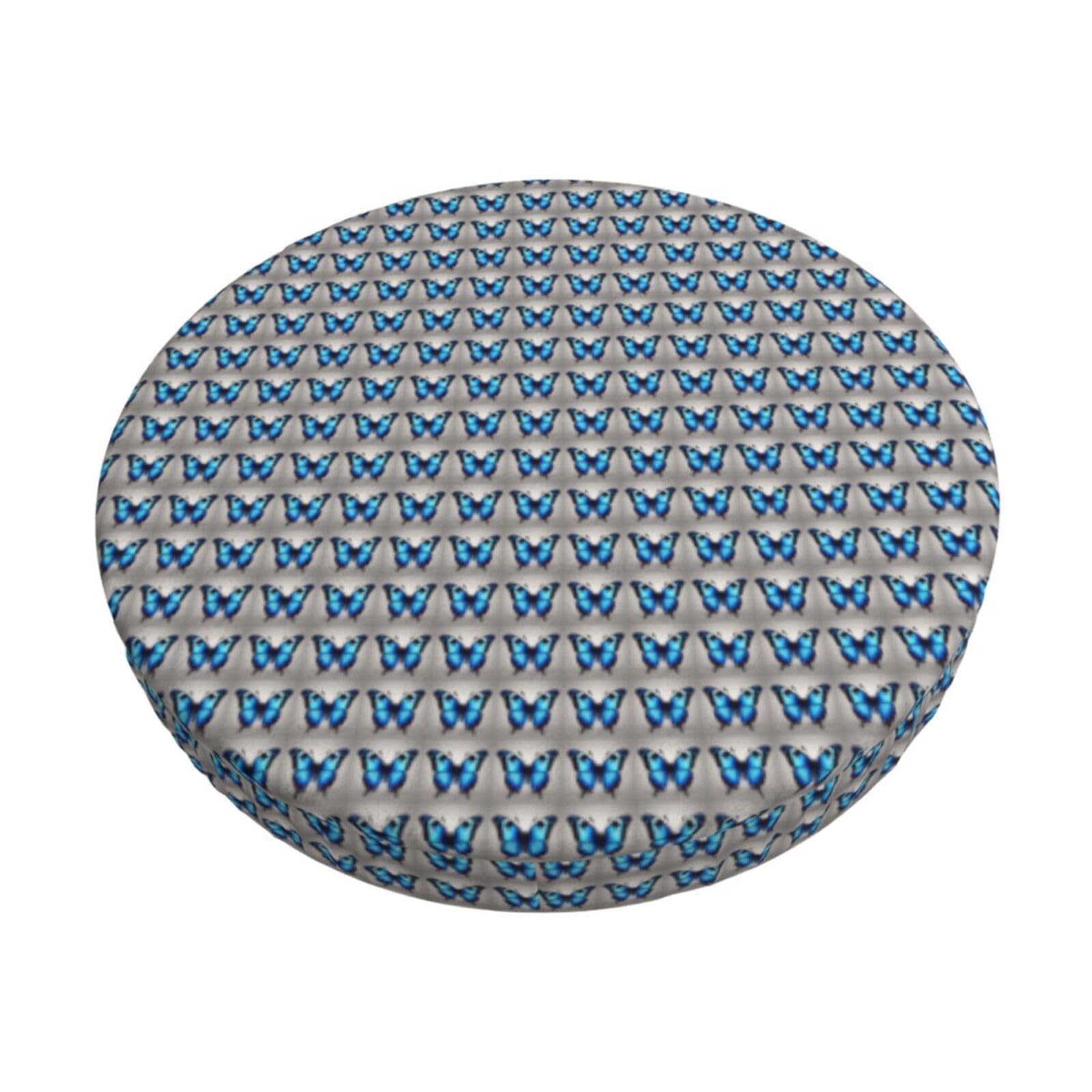 FBGHHTY Blue Butterfly Print Round Bar Chair Cushion Cover Washable Circular Seat Protector Dining Room Kitchen
