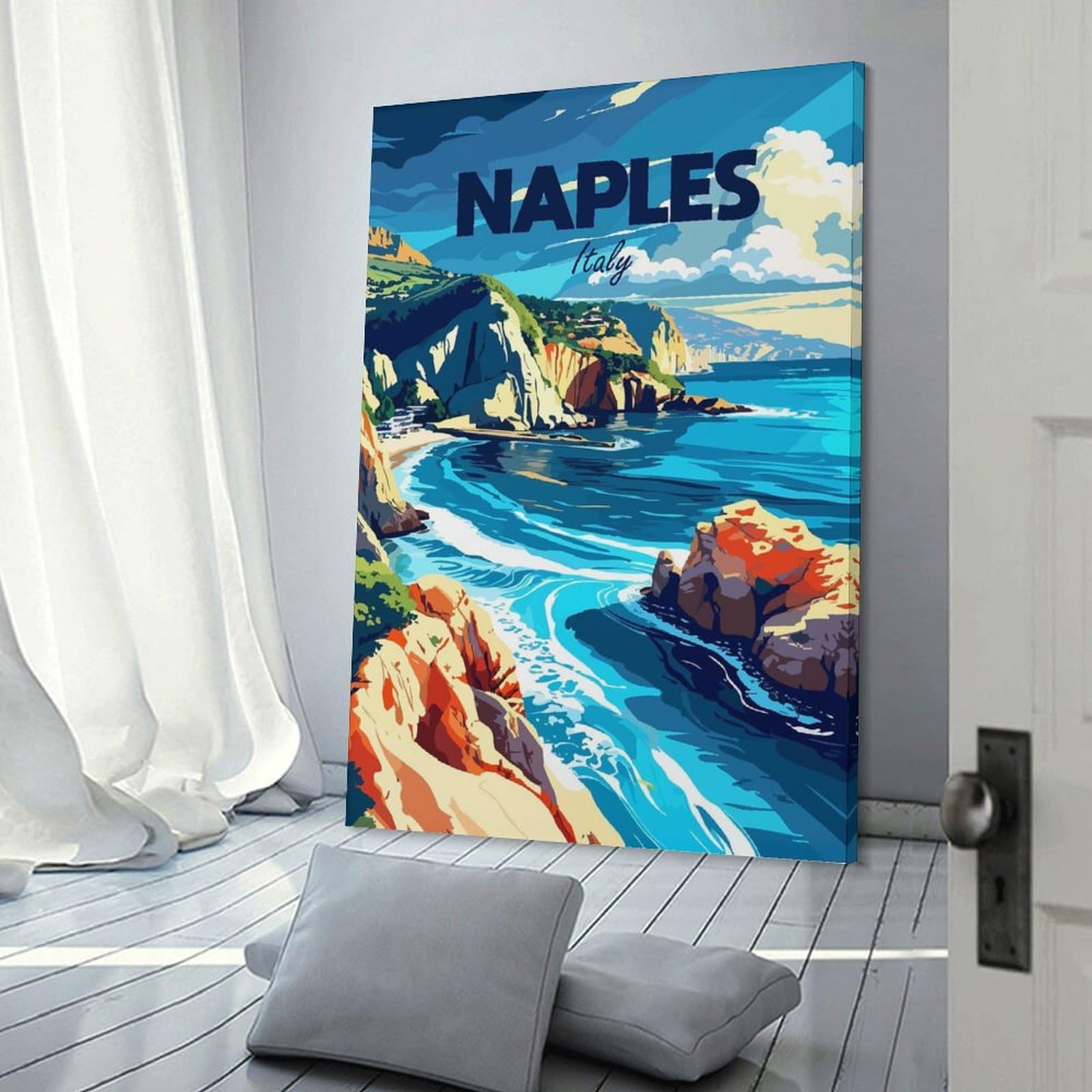Junmoney Decorative Wall Artwork Naples, Italy Travel, 24x36inch(60x90cm), for Lounge, Bedroom Or Personal Spaces, Gift Idea for Housewarming And Birthdays