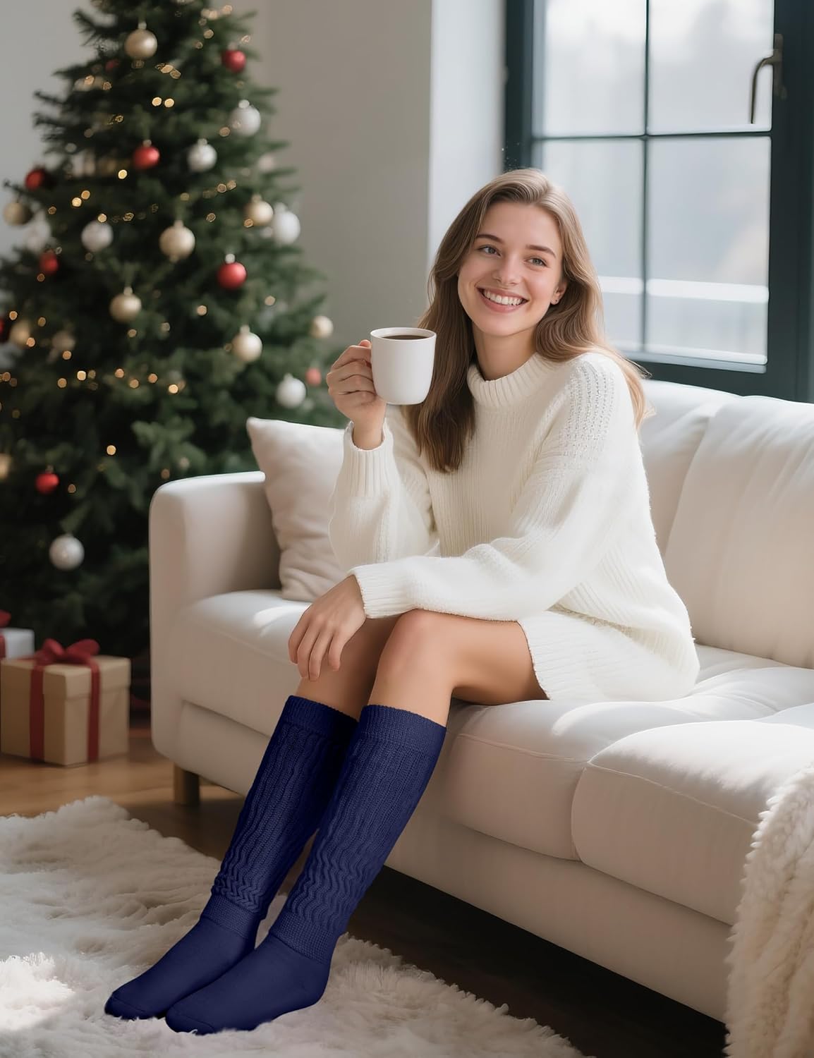 Auranso Slouch Socks Women Cotton Scrunch Knee High Long Knit Boot Socks 6-11 - Image 3