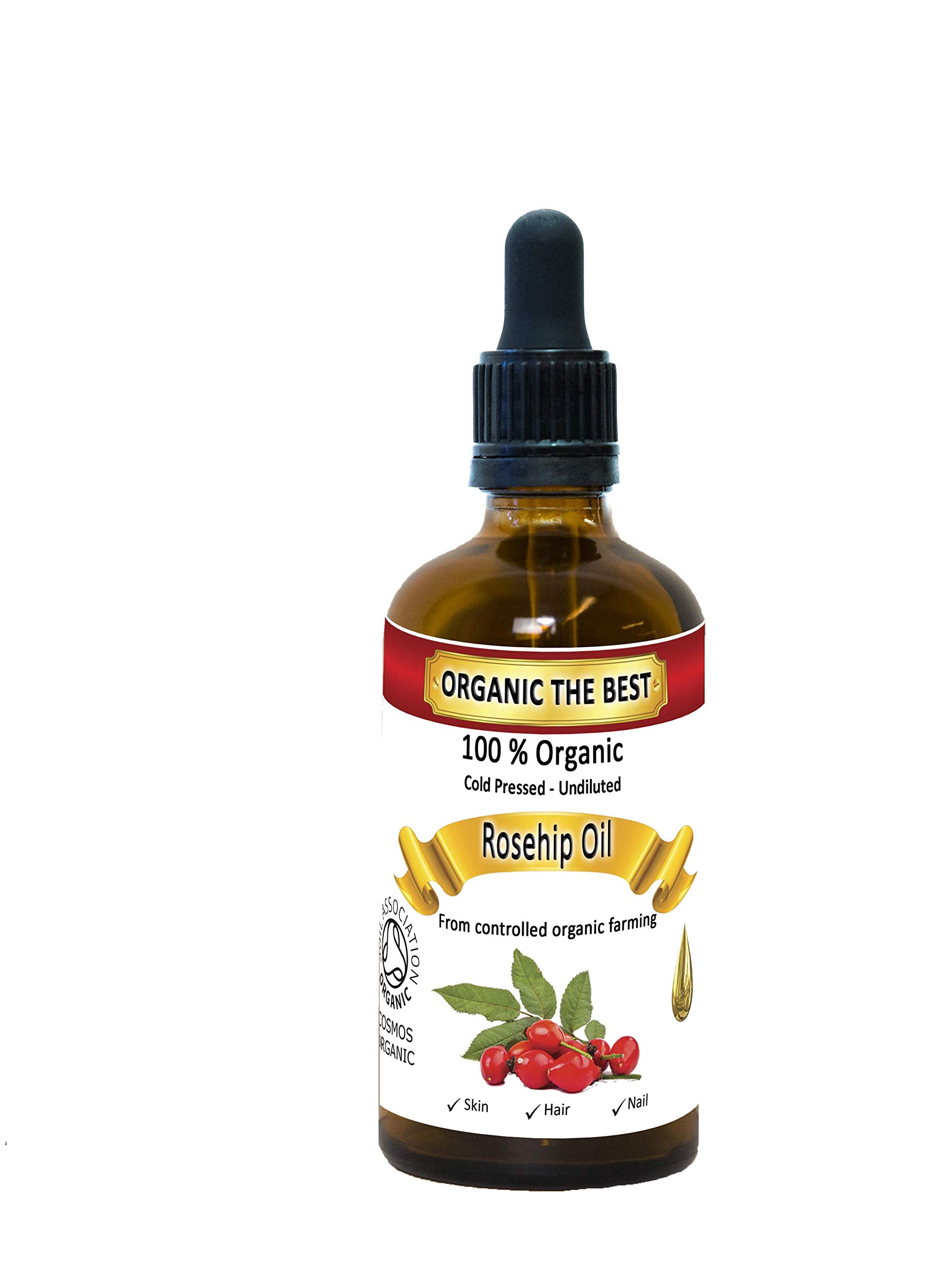 Organic Rosehip Oil 100% Cold Pressed Unrefined,Certified, Premium Quality 100 ml (red)