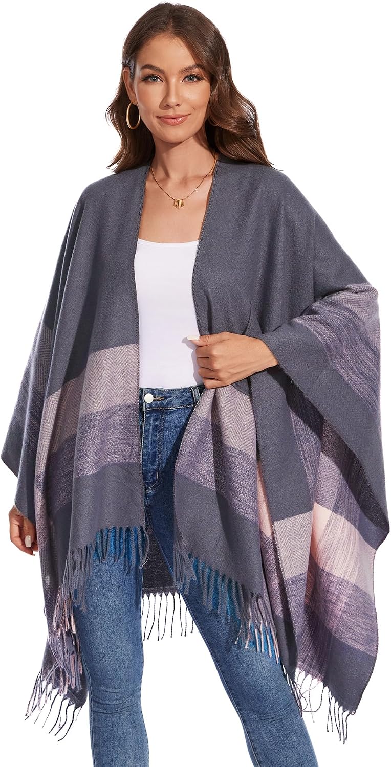 Shawl Wraps for Women, Elegant Knitted Cape Open Front Poncho Scarf Blanket Cardigan Coat for Autumn and Winter image 4