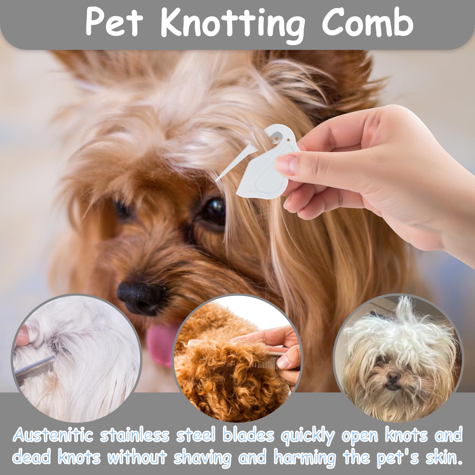 Paquete de 7 cepillos de aseo para mascotas, cepillo de doble cara para desenredar perros, rastrillo para perros y gatos, con peine de metal, peine de pulgas, peine de nudo abierto, peine de dientes