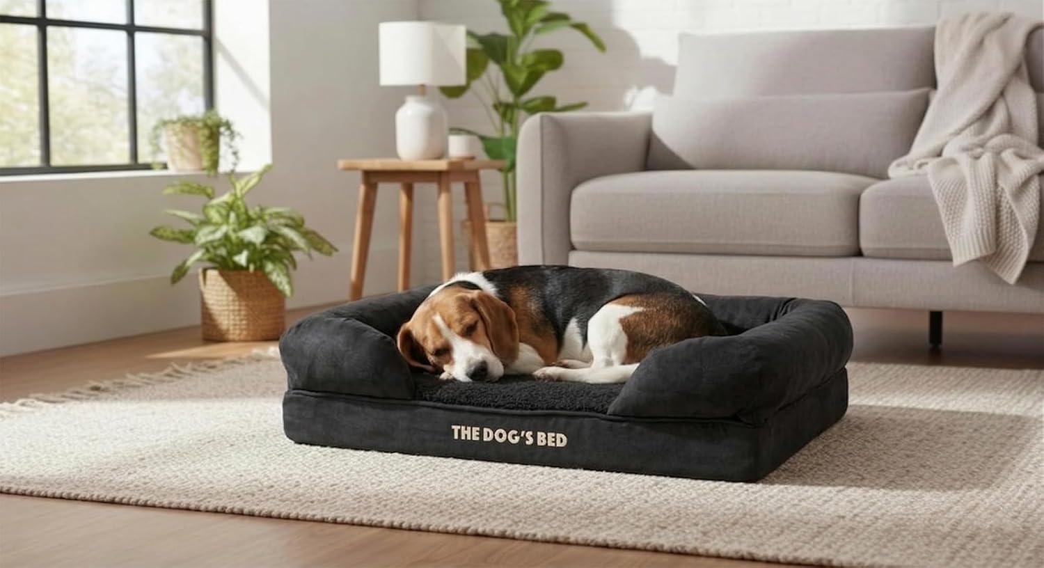 The Dog’s Bed Orthopedic Memory Foam Dog Bed with Bolsters for Medium Dogs, Waterproof Washable Cover, Anti-Slip Base, Calming Surface – CertiPUR-Certified Foam, Plush Fabric, Black Plush, Medium