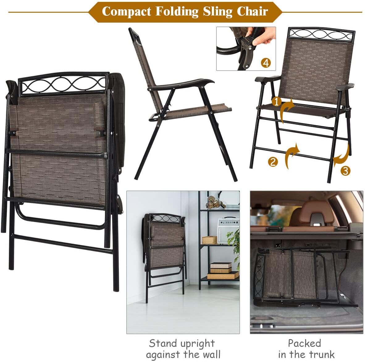 NYW 3 PCS Bistro Conversation Patio Pub Dining Set W/ 2 Folding Chairs & Glass Table