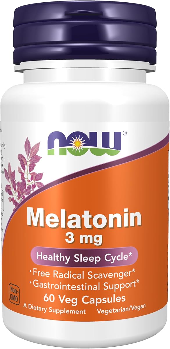 NOW Foods Supplements, Melatonina 3 mg, Eliminador de Radicales Libres *, Ciclo de Sueño Saludable *, 60 Cápsulas Vegetales