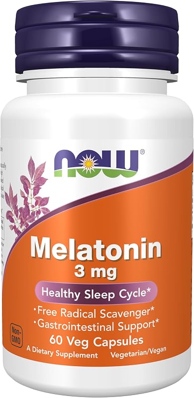 NOW Foods Supplements, Melatonina 3 mg, Eliminador de Radicales Libres *, Ciclo de Sueño Saludable *, 60 Cápsulas Vegetales