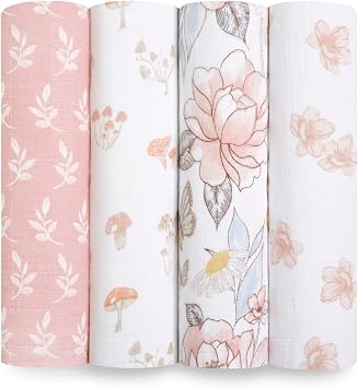 aden + anais Swaddle Blanket, 100% Organic Cotton Muslin Blankets for Girls & Boys, Baby Receiving Swaddles, Ideal Newborn & Infant Swaddling Set, 4 Pack, Earthly