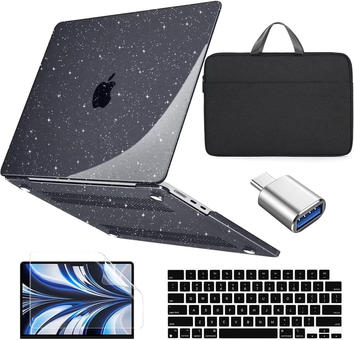 Compatible with MacBook Air 13.6 inch Case 2022 2024, Hard Shell Case + Bag + Keyboard Cover USB Adapter for New MacBook Air 13 inch M2 M3 Chip A2681 A3113, Matte White