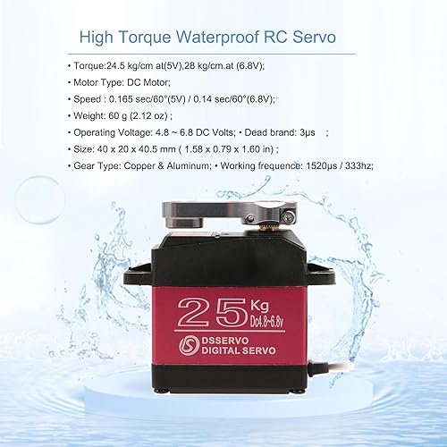 Miniatura 3 de HOOYIJ DS3225MG - Paquete de 2 servomotores digitales impermeables de 55.1 lbs, DS3225MG de alto par de torsión de metal completo servo servo con