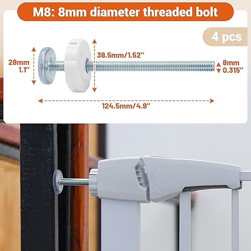Miniatura 2 de Baby Gates - Varillas de husillo de 0.315 pulgadas (M8), piezas de repuesto para tornillos para puerta de bebé, puerta de perro o puerta de