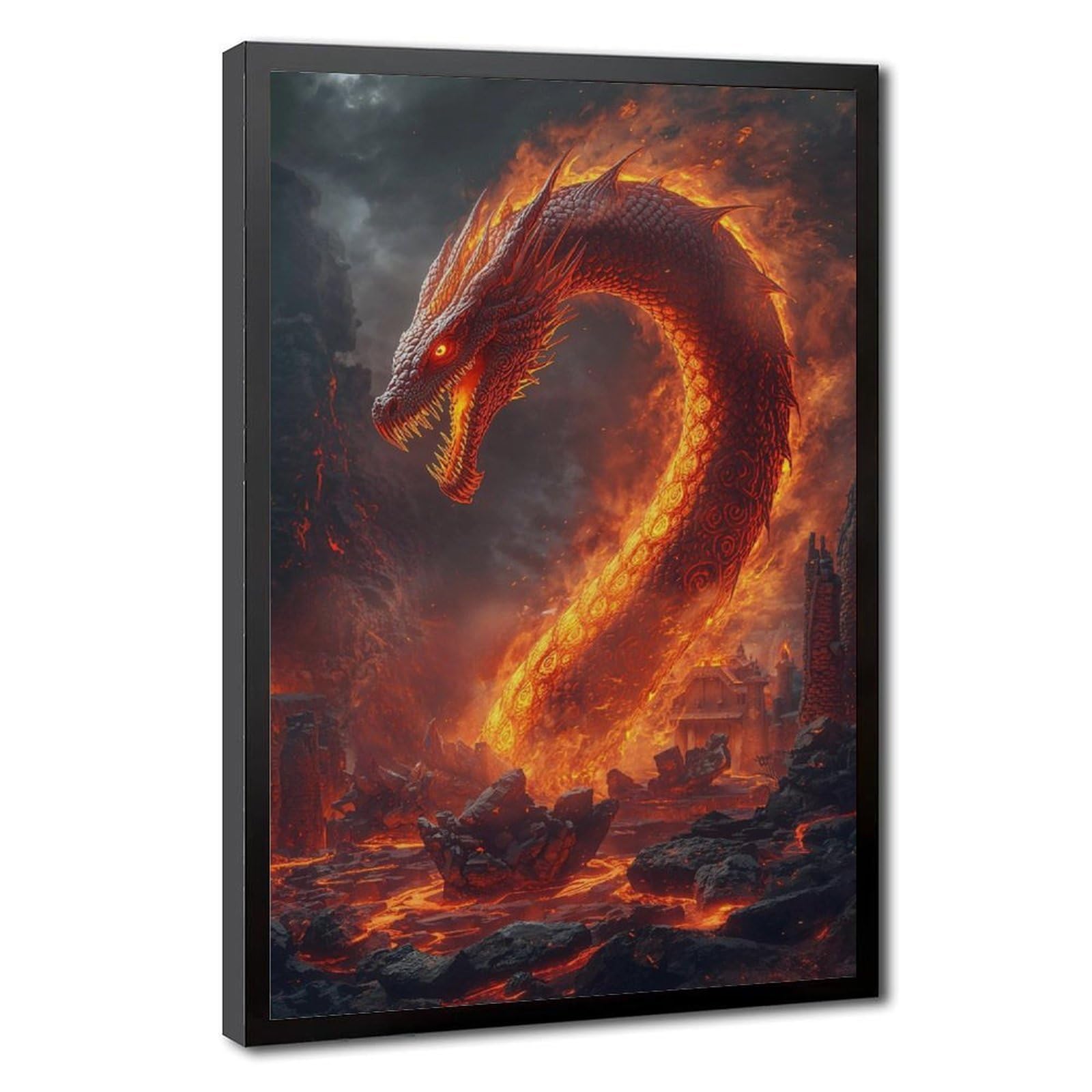 Bareronor Fire Dragon - Fantasy Dragon Canvas Poster Bedroom Decor Landscape Office Room Decor Gift 24" L X 36" W