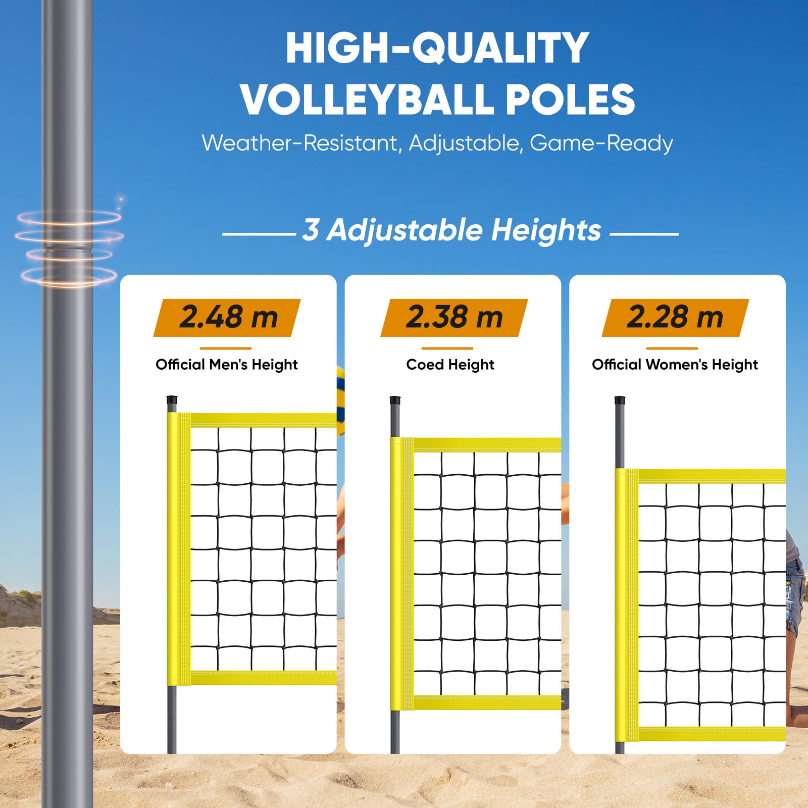 NEWFUN Volleyballnetz-Set Outdoor - Höhenverstellbar Für Garten & Strand