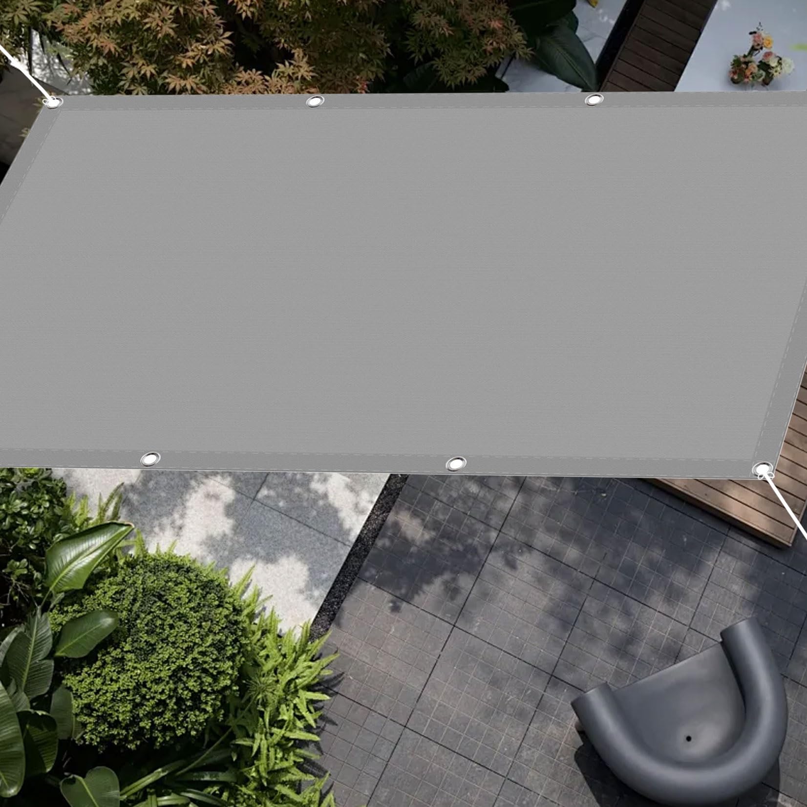Voile d'ombrage rectangulaire 2.2x2.2m gris clair anti-UV pour terrasse et jardin