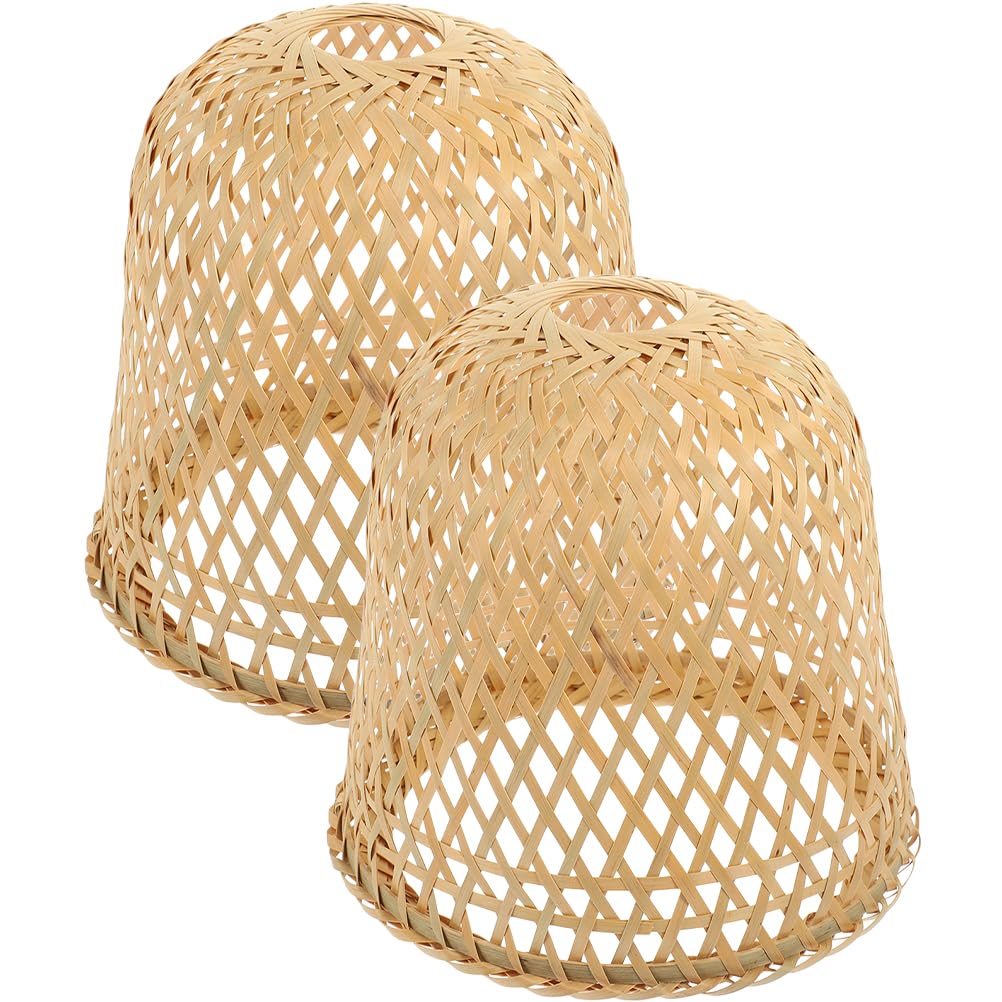 HOMSFOU 2 Pezzi Paralume In Bambù Paralume A Sospensione Intrecciato Gabbia Per Lampada In Rattan Lampadario Vintage Coprilampada In Vimini Lampade Di Protezione Per Lampada Da Tavolo