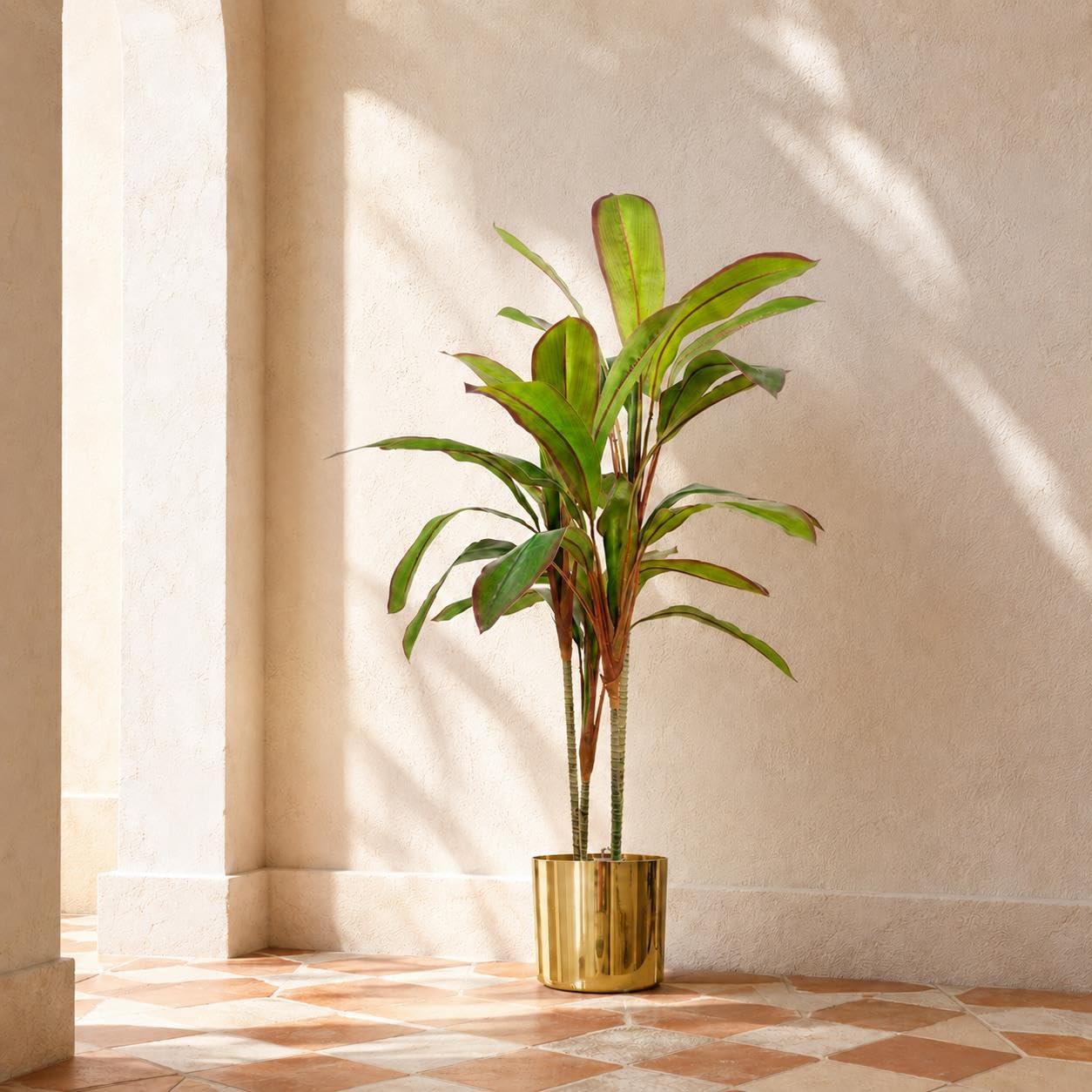 Leaf 100cm Artificial Realistic Dracaena Tropical Plant with Gold Metal Planter