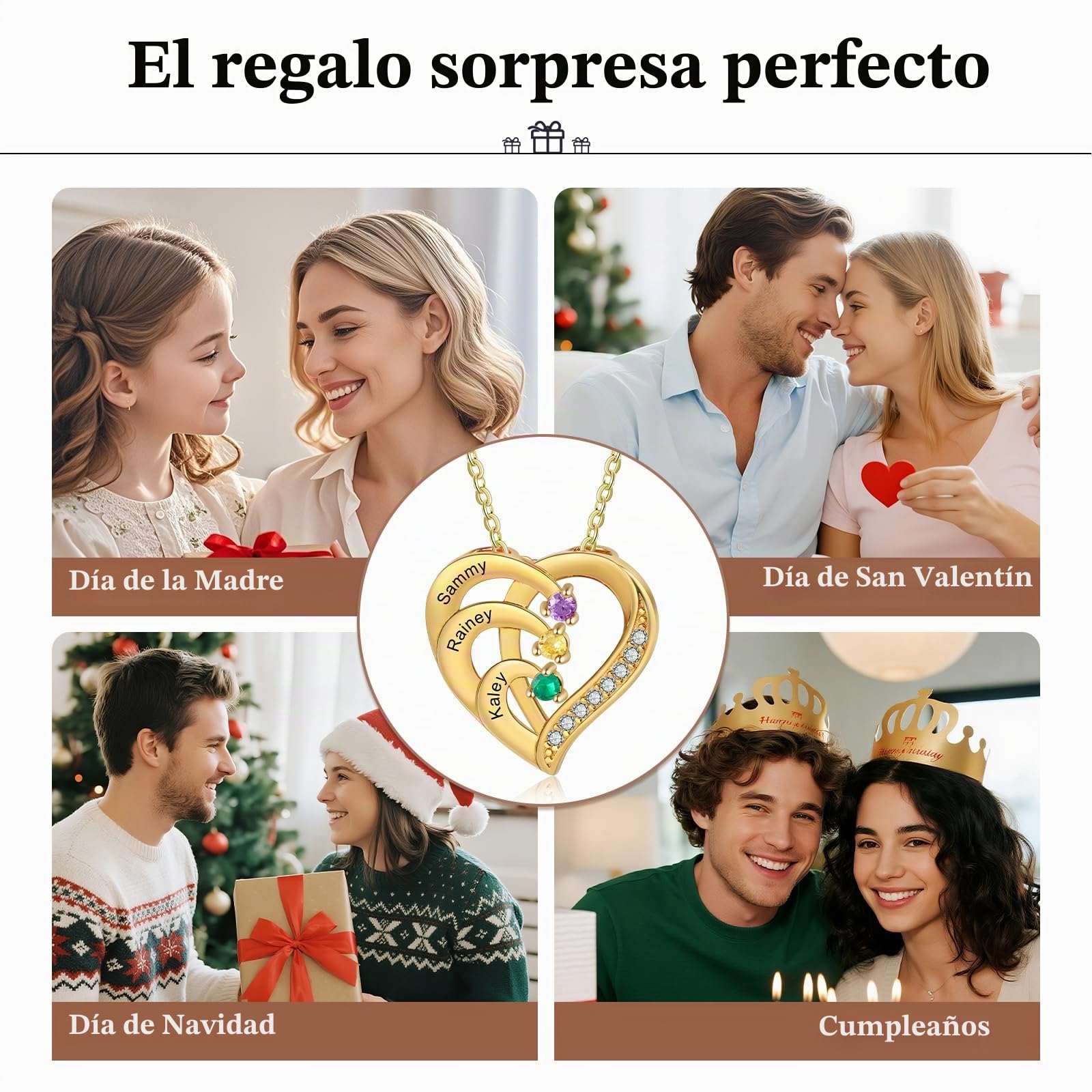 lorajewel Rosa Eterna Caja con Collar Plata 925 - Corazón Collar Personalizado para Mujer con Nombre Piedra natal - Regalo para Navidad, San Valentín, Día de la Madre,Cumpleaños