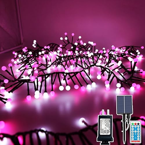 Guirnalda de luces de globo para el día de San Valentín, decoración de San Valentín, 8 modos con plano solar y enchufe, 250 luces LED, decoración de