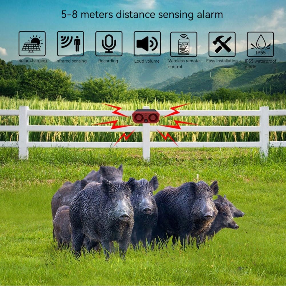 Alarme Solaire capteur Infrarouge 130dB avec LED Rouges Clignotantes pour Ferme, Jardin, Maison