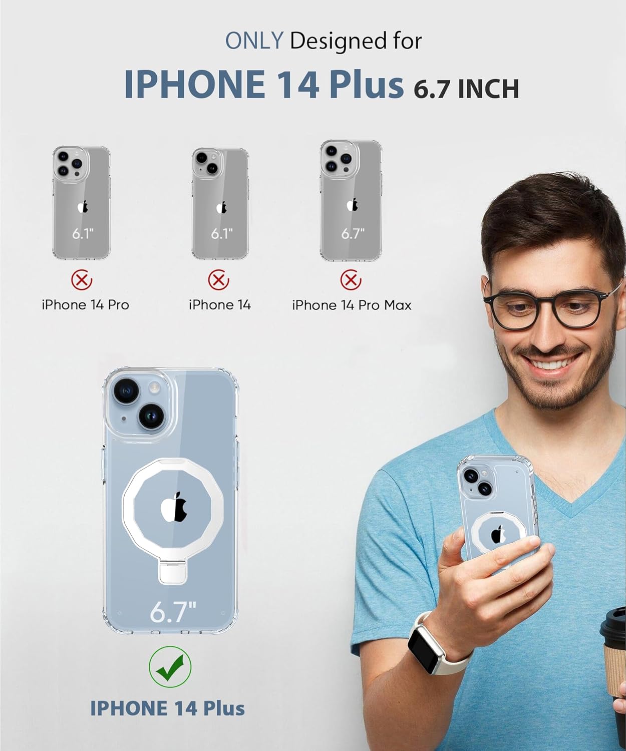 Compatible with iPhone 14 Plus Case, Built-in Screen Protector & Seamless Stand, with Camera Lens Protector, Strong Magnetic Clear Phone Case, Full Body Protective Cover for 6.7" (Clear) - Image 2