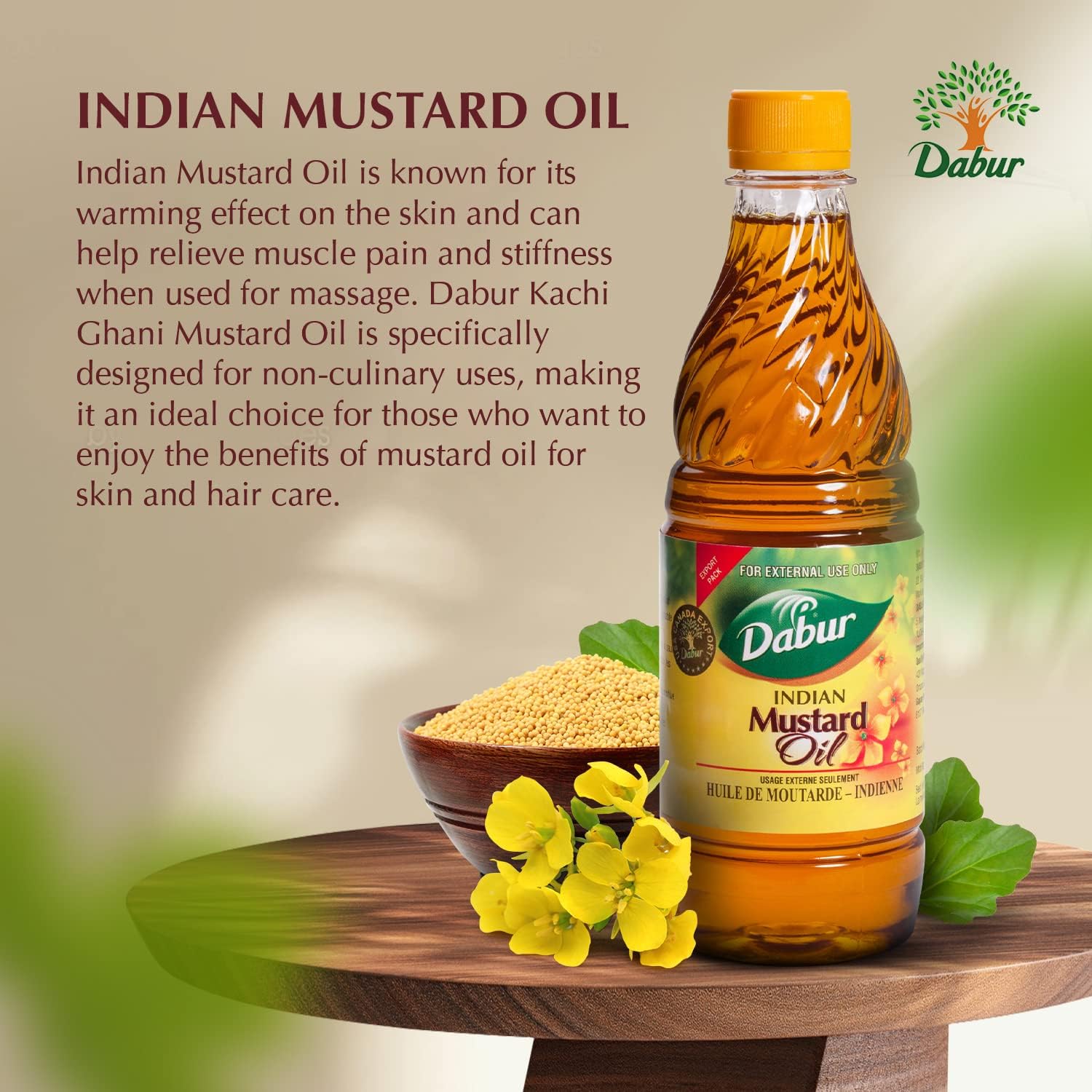 Dabur Kachi Ghani Mustard Oil for Hair, Indian Mustard Oil for Skin, 1000ml image 2