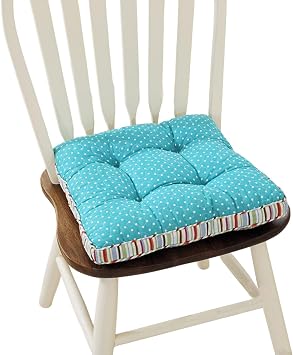 Boho Cotton Quilted Chair Cushion for Dining Chairs Non Slip Soft Comfortable Chair Pads with Ties Patchwork Printed Seat Cushion for Kitchen Office Chairs Lake Blue,16"x16"