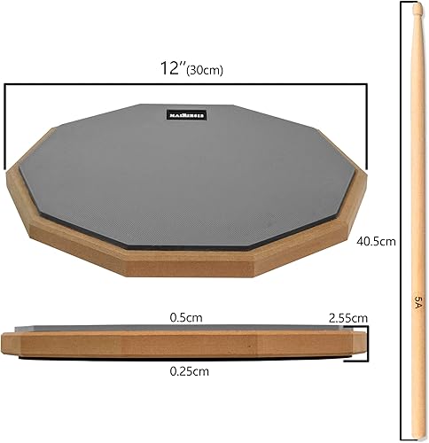 Miniatura 3 de HAIRIESIS Almohadilla de práctica de tambor de trampa, almohadilla de tambor de práctica de 12 pulgadas, almohadilla de tambor silenciosa de doble