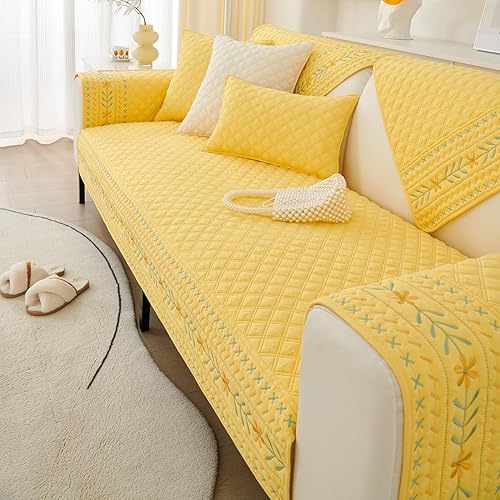 Miniatura 4 de vctops Funda acolchada de algodón para sofá, funda de sofá modular con bordado floral de granja, antideslizante, lavable, protector de muebles para