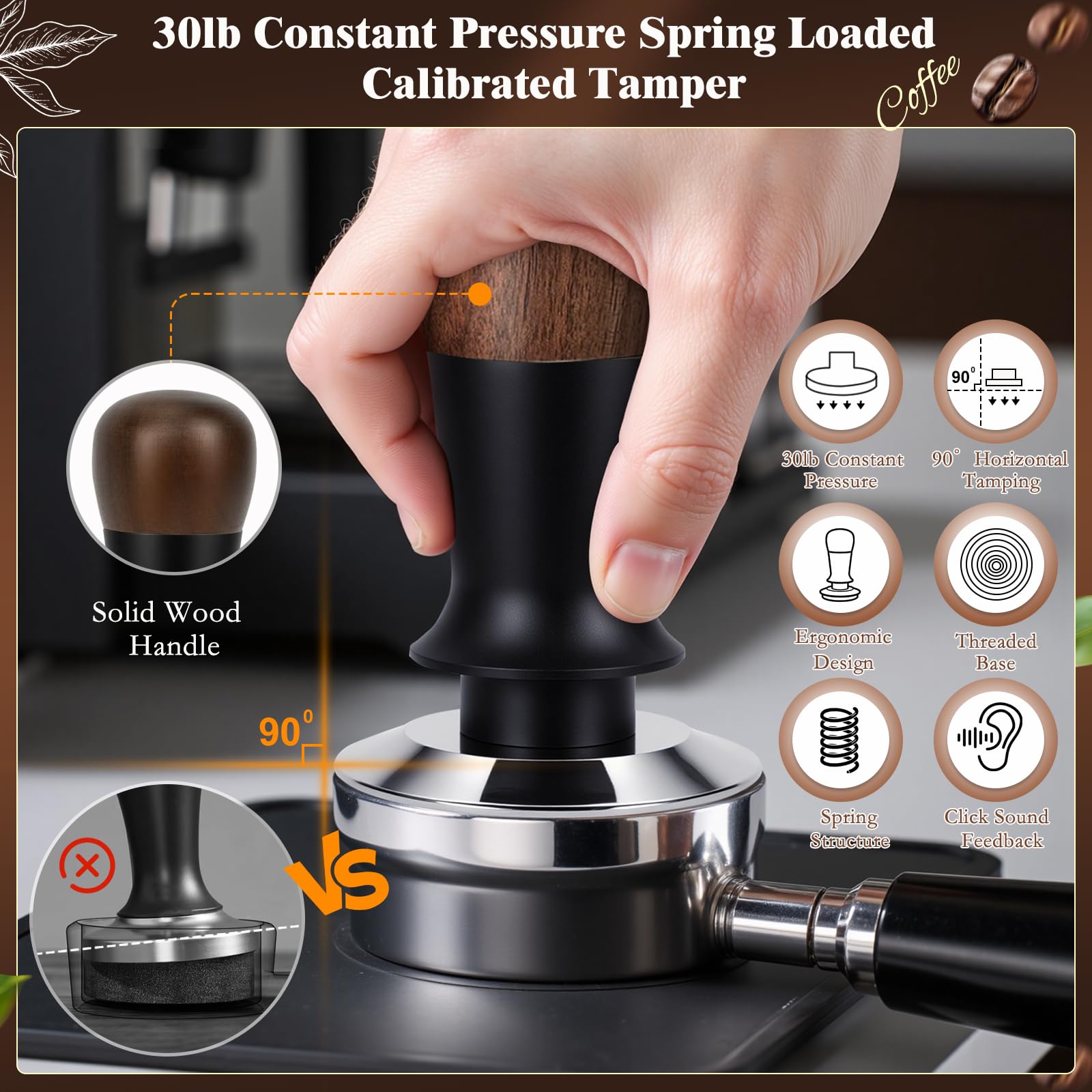 Y-Step Barista Zubehör 8pcs, 51mm Espresso Tamper Set, mit Tamperstation, Kaffee Distributor, WDT Tool, Schwerkraft Tamper, Dosierring, Puck Screen, Reinigungsbürste, Rührer, für Kaffeemaschine