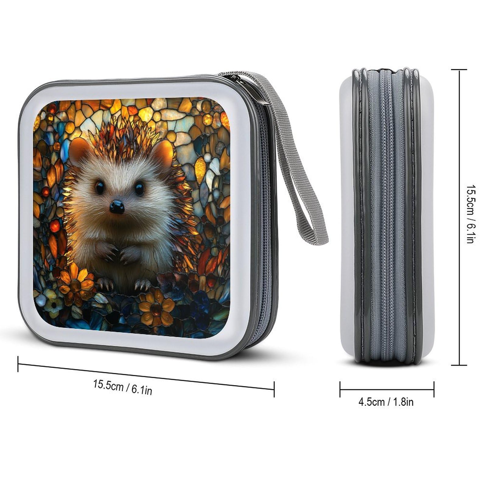 Stained Glass Hedgehog CD Case DVD Storage Case Portable