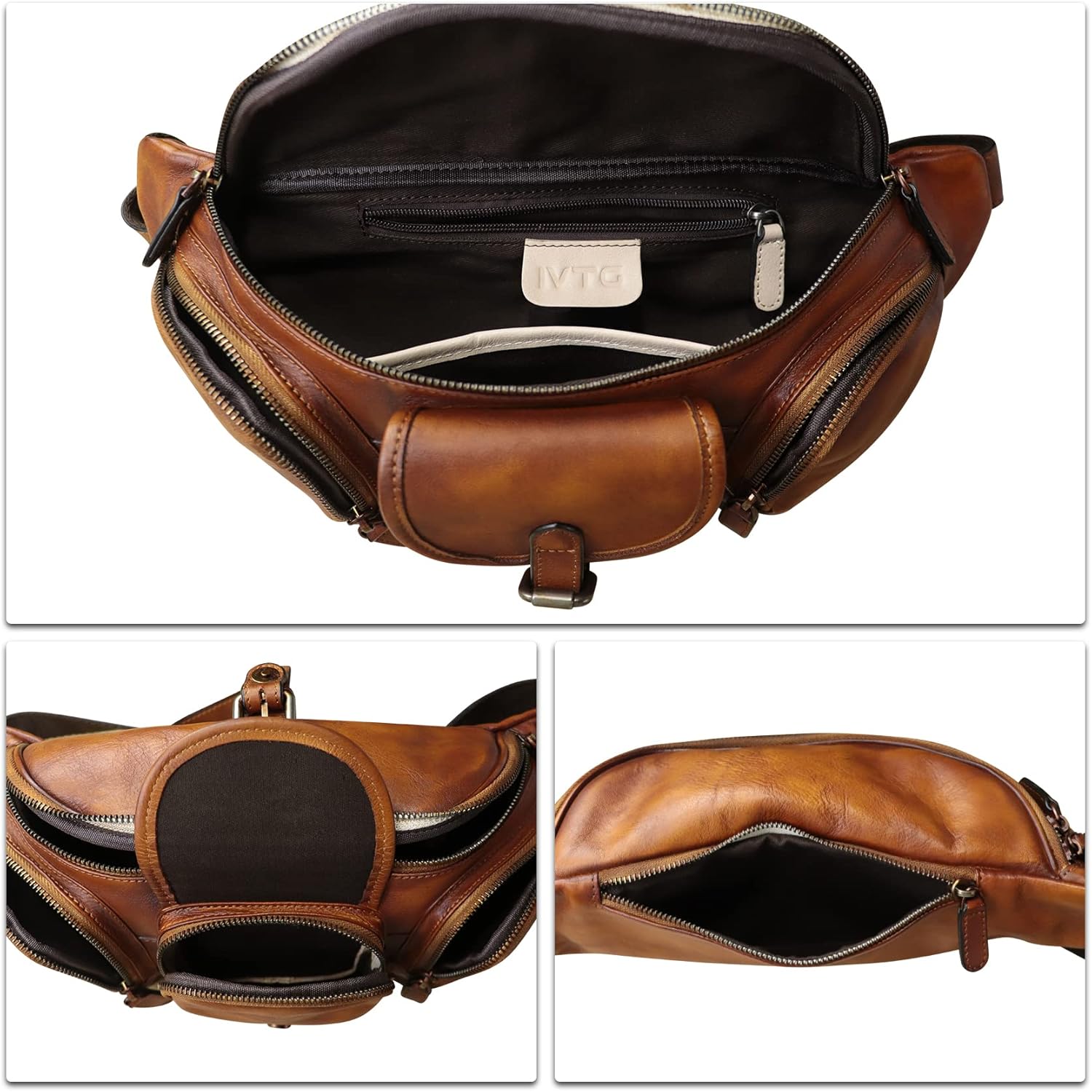 Genuine Leather Fanny Pack for Men and Women Real Leather Sling Bag Crossbody Bag Fashion Waist Bag Chest Purse (Brown) - Image 7
