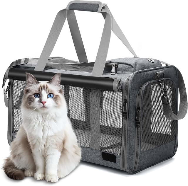 Pet Transporteur de chiens Transporteur Cat, Portable Voyage sac de chiens de chien, pliable à bord souple pour les grands chats moyens et chiot, sac de chien Transporteur (Grey)